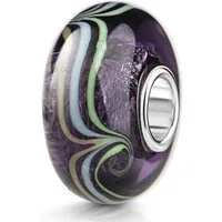 Materia Bead Glasperle Linien Muster Glitzerfolie Lila Bunt Silber 513, Hülse aus 925 Sterling Silber