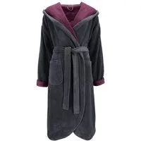 Vossen Damenbademantel Balance Carmen Kapuze Velours, Kapuze, 45% Polyester, 35% Bambus, 20% Baumwolle, modern überschnittene Schulterpartie