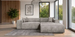 Ecksofa Designersofa CARLOTA in Stoff Perfect Harmony Dunkelbeige Ottomane Re...