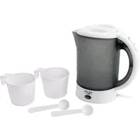 ADLER EUROPE Reise-Wasserkocher AD 1268 Mini-Wasserkocher, kleiner Kunststoff Reisewasserkocher, 0,6 l, 900 W, Büro, Camping, Hotel & Singleküche, Blumenmuster Weiß Grau