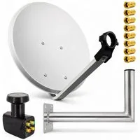 PremiumX SAT Anlage 60cm Hellgrau Satellitenantenne Quad LNB Wandhalter 45cm SAT-Antenne