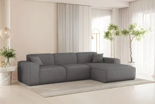 Ecksofa Designersofa CELES PREMIUM in Stoff Artico Grau Ottomane Rechts