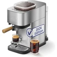 PHILIPS baristina Espressomaschine Plus in Edelstahl BAR500/00 mit Mahlwerk für ganze Bohnen, Iced Coffee Funktion, 16 bar Pumpendruck, Edelstahl/Eschenholz