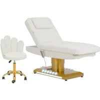 Physa Massageliege Elektrische Kosmetikliege + Rollhocker 200 kg weiß/gold 3 Motoren, Golden, Weiß