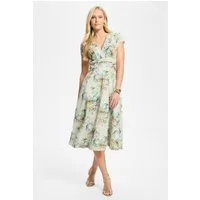 SWING Cocktailkleid - Midi Kleid aus floral bedrucktem Scuba Taillierter Schnitt mit ausgestelltem Rockteil