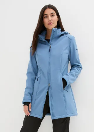 bonprix wasserabweisende Funktions-Softshell-Longjacke Kuschelfleece, blau, Gr.40, Lange Funktionsjacke mit kuscheligem Teddyfleece-Futter, aus Softshell