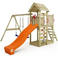 Wickey Spielturm MultiFlyer mit Holzdach, Doppelschaukel & Rutsche, extrem witterungsbeständig mit 10 Jahren Garantie*