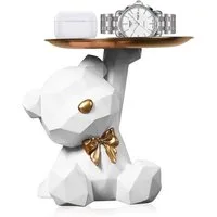 HEYHIPPO Dekotablett Dekofigur Bär mit Tablett – Niedliche weiße Bären-Skulptur aus Harz (Home Desktop Ornamente geeignet für Wohnzimmer Eingang Büro Wohnzimmer), Tierform, Aufbewahrung für Eingangsschlüssel, Geschenkidee 20×18,2 cm