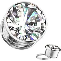 Taffstyle Plug Ohr Tunnel mit großen eingefassten klarem Zirkonia Kristall (Eleganter Ohr Plug Tunnel mit funkelndem Zirkonia Stein in mehreren Farben)