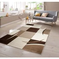 TeppichHome24 Teppich Designer Teppich mit Konturenschnitt Karo Muster Braun Beige Mocca, rechteckig