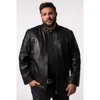 Men Plus Lederjacke Leder-Bikerjacke Leder Stehkragen Metallzipper