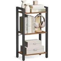 VASAGLE Standregal Bücherregal, 40 x 24 x 107 cm, für Wohnzimmer, Arbeitszimmer und Flur, mit 3 Ebenen, Büroregal, offene Ablagen, vintagebraun-tintenschwarz