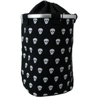 TE-Trend Wäschesortierer 60L Wäschesammler XXL Schmutzwäsche Korb schwarz Skull Motiv (mit Aluminiumring), faltbar, Stoffdeckel mit Zugband