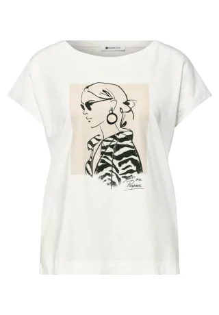 Street One - Lässiges T-Shirt mit grafischem Print weiß - Gr. - 38