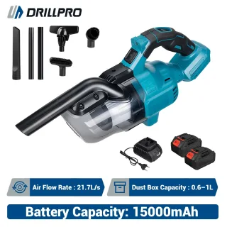 Drillpro Cordless Handheld Vacuum Cleaner Brushed Motor 18V Battery Powered 15000mAh Large Dust Box Capacity Strong Suct