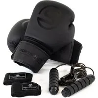 Sportisfaction Boxhandschuhe Boxhandschuhe 10oz Set inkl. Bandagen & Springseil Schwarz PU-Leder, Standardgröße für Sandsack & Training 60-80kg Sicherer Klettverschluss