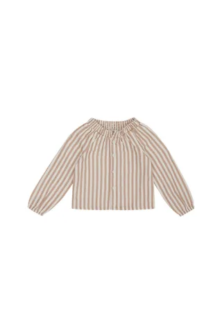 Leevje Leinenbluse mit Streifen - beige coffee 110/116 beige coffee