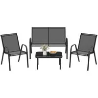 KOMFOTTEU Balkonset, (4-tlg), mit Couchtisch & Gartenbank & 2 Essstühle