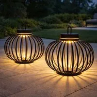 JUST LIGHT LED Außen-Tischleuchte, LED-Leuchtmittel fest verbaut, Warmweiß, LED Tischleuchte Pendellampe Akku Bambus schwarz USB Touchdimmer 2x