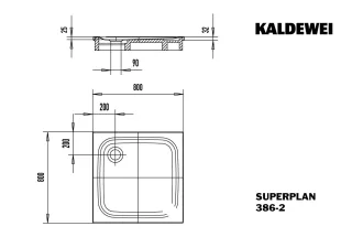 Kaldewei Duschwanne SUPERPLAN Modell 386-2,800x800x25mm, 447535000199 447535000199