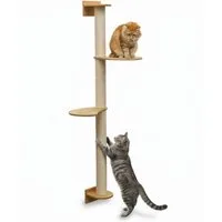 eyepower Kratzbaum zur Wandmontage-130 cm Wandkratzbaum für Katzen mit 2 Bambus Plateaus, Sistammstamm Wand - Katzenkratzbaum platzsparend - Kletterwand Katze