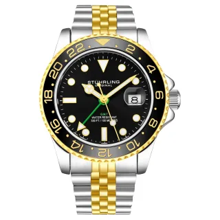 Schwarzer und gelber Meridian GMT Quarz 42mm