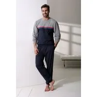 le jogger® Pyjama (2 tlg., 1 Stück) Schlafanzug in langer Form mit kontrastfarbenen Streifen