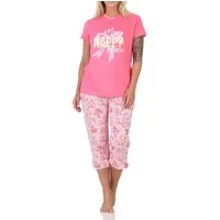 Normann Pyjama Normann Damen Capri Schlafanzug in edler Optik + Schleifen als Motiv