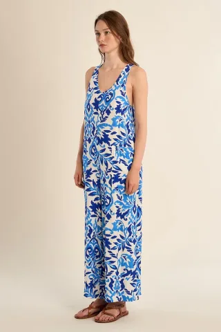 molly bracken - Ärmelloser Jumpsuit mit floralem Muster blau - Gr. - M