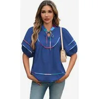 Imily Bela Blusentop Damen Bluse mit Puffärmeln und V-Ausschnitt (Packung, 1-tlg., 1per-Pack) mit Kordelzügen