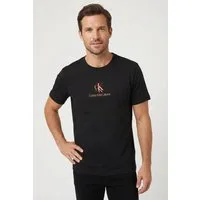 Calvin Klein Jeans T-Shirt Rundhalsausschnitt, Regular Fit, 2-farbiger Logoschriftzug