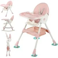 oyajia Kinderstuhl 3-in-1 Kinderstuhl, Kombistuhl, Babystuhl, höhenverstellbar klappbar (Babystuhl mit Tablett und 5-Punkt-Gurt, Fußstütze, Einfach zu Reinigen), Baby Wippe, ab 6 Monaten bis 3 Jahren