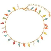 KARMA Fußkette mit Anhänger Fußkettchen Glasperlen bunt Gold 21 cm modern (Perlenfußkette, Strand Abendmode Accessoires), filigrane Fusskette Fußschmuck Urlaub
