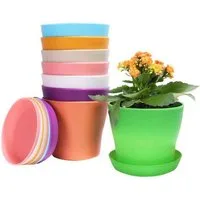 LuxusKollektion Blumentopf Blumentöpfe Kunststoff 8er Set 14 cm bunt mit Untersetzern
