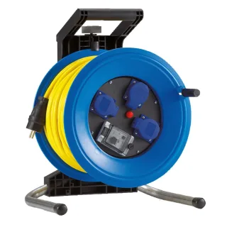 HEDI Kunststoff-Kabeltrommel Professional Plus Ø 320 mm, gelb Panzerkabel, 3 Steckdosen - K350UTFI
