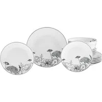 CreaTable Teller-Set Luna Black Flower, Teller Set 18-tlg (18-tlg), 6 Personen, Porzellan, Harmonische Coupeform