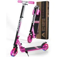 Apollo Cityroller Skyracer LED City Scooter Kinder, Tretroller mit Federung, klappbarer Kinderroller, höhenverstellbar
