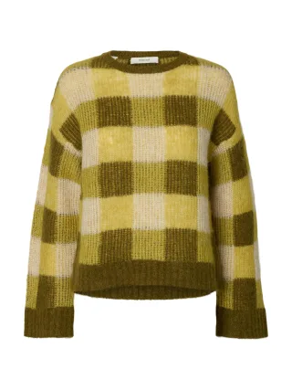 selected women - SLWLULU LOOSE LS CHECK KNIT O-NECK Gelb - Gr. - L