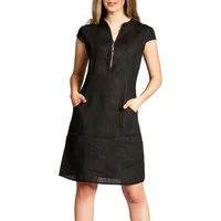 Caspar Sommerkleid SKL040 knielanges Damen Leinenkleid mit Reißverschluss Ausschnitt Luftig leicht, figurumspielende Form, mit seitlichem Jersey-Einsatz