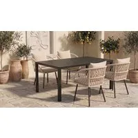MCW Garten-Essgruppe Essgruppe Garten Alu Essgruppe Set Tisch mit 4 / 6 Geflecht Stühlen, (5-tlg)