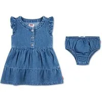 Levi's® Kids Jeanskleid LVG FLUTTER SLEEVE BUTTON UP D (2-tlg) 2 tlg. Set, for Girls, Denim-Kleid mit Denim Höschen