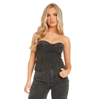 Missy Empire - Korsett Top für Damen, Denim (Schwarz)