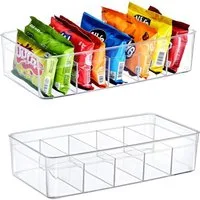 ogoPLUS Aufbewahrungssystem 2 Stück 5 Fächer Kühlschrank Organizer Größe M, Kunststoff BPA-Frei, (Lebensmittel aufbewahrungsbox, Stauraum für Schränke, Regale, Spülbecken, Kosmetik, Büromaterial, Gewürze, Snacks, Teebeutel), Transparent, stapelbar, f