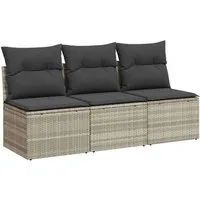 vidaXL Loungesofa Gartensofa mit Kissen 3-Sitzer Hellgrau Poly Rattan, 1 Teile