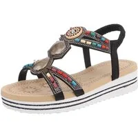 Ital-Design Damen Sandalen mit Stein- und Perlenverzierungen, Freizeit Plateausandaletten (91512207) Keilabsatz/Wedge Keilsandaletten in Schwarz