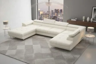 Wohnlandschaft Schlafsofa GIANLUCA in Stoff Gerra Creme Ottomane 105 cm Links