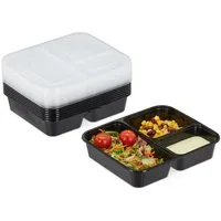 relaxdays Lunchbox 10er Set Meal Prep Boxen 3 Fächer, Kunststoff