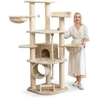 Happypet Kratzbaum, Gesamthöhe: ca. 181 cm, Haus: 30 x 34 x 34 cm, Spieltau: 92 cm Lang