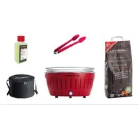 LotusGrill Holzkohlegrill LotusGrill XL Set Feuerrot m. USB Kohle 2,5kg Paste 200ml Zange Tasche