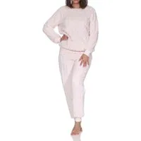 Normann Pyjama Damen langarm Schlafanzug Hausanzug aus kuscheligen Sherpa-Fleece